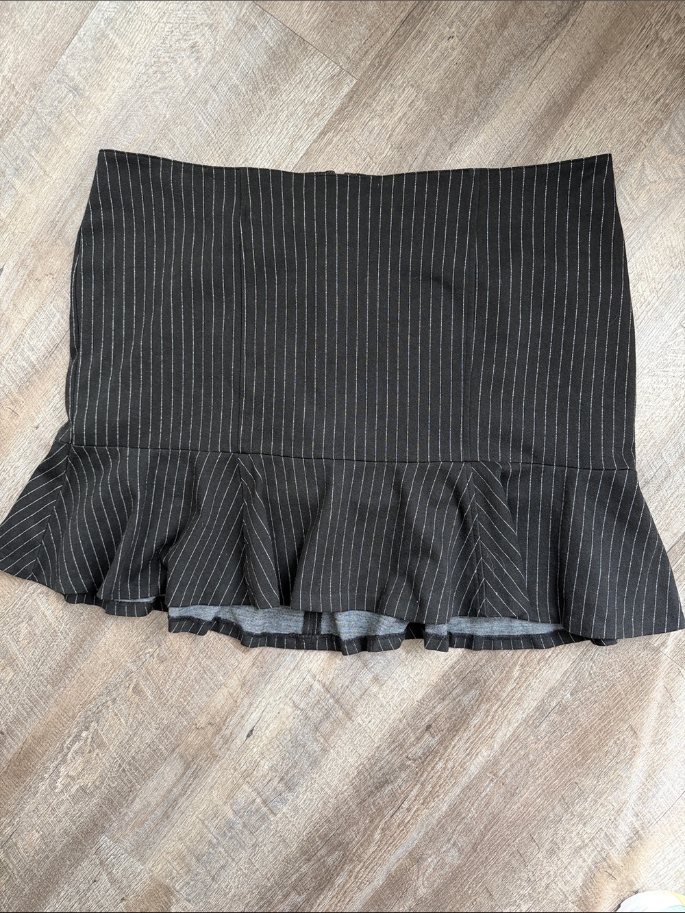 Lane Bryant Black Pinstripe Ruffle-Hem Mini Skirt